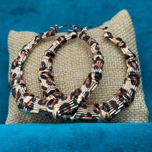 Gold Black Brown Leopard Print Hoop Earrings NEW